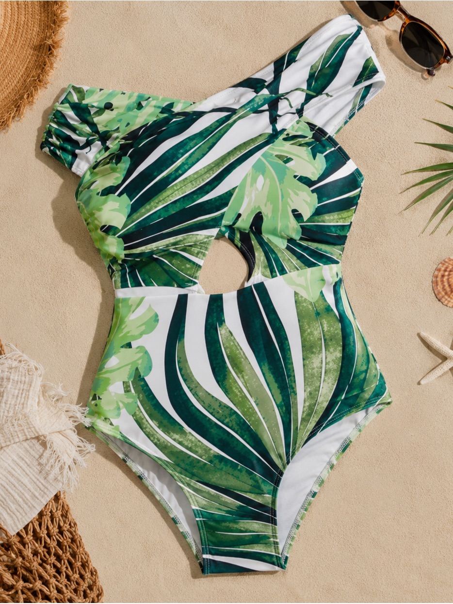 Cacique Plus Size Green Tropical Print Swimsuit